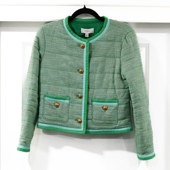 J. Crew Size 6 Green Tweed Classic Jacket with Gold Buttons NWOT - Picture 1 of 7